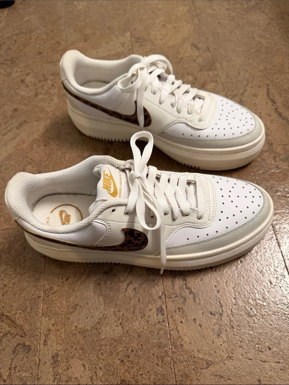 NEW Nike White Sneakers with Leopard-Print Swoosh